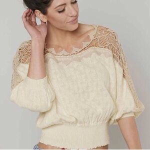 FREE PEOPLE Love Lace Peasant Pullover Knit Top XSMALL